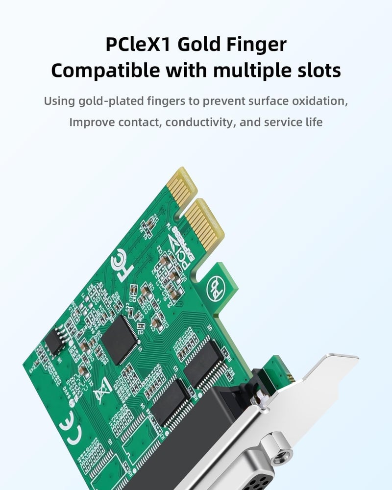 Buacoz PCIe to Dual RS232 Serial Port Card with DB9 Connectors - 2-Port COM Expansion Card for Industrial PCs, Desktop Computers, and 9-Pin Multi-Serial Adapter - Image 4